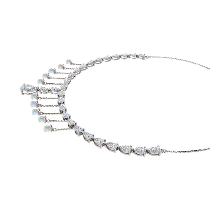 RKC Silver Statement Necklace 24 Carat Cubic Zirconia Necklace For Our Better Half Person Weight- 15gm