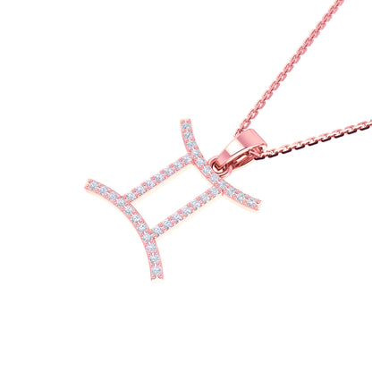 RKC Yellow Gold Plated Gemini Horoscope Cubic Zirconia Pendant Necklace