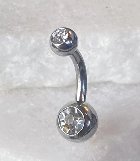 RKC  2 Diamond Belly Navel Body Piercing Ring 14K White Gold Plated 925 sterling silver