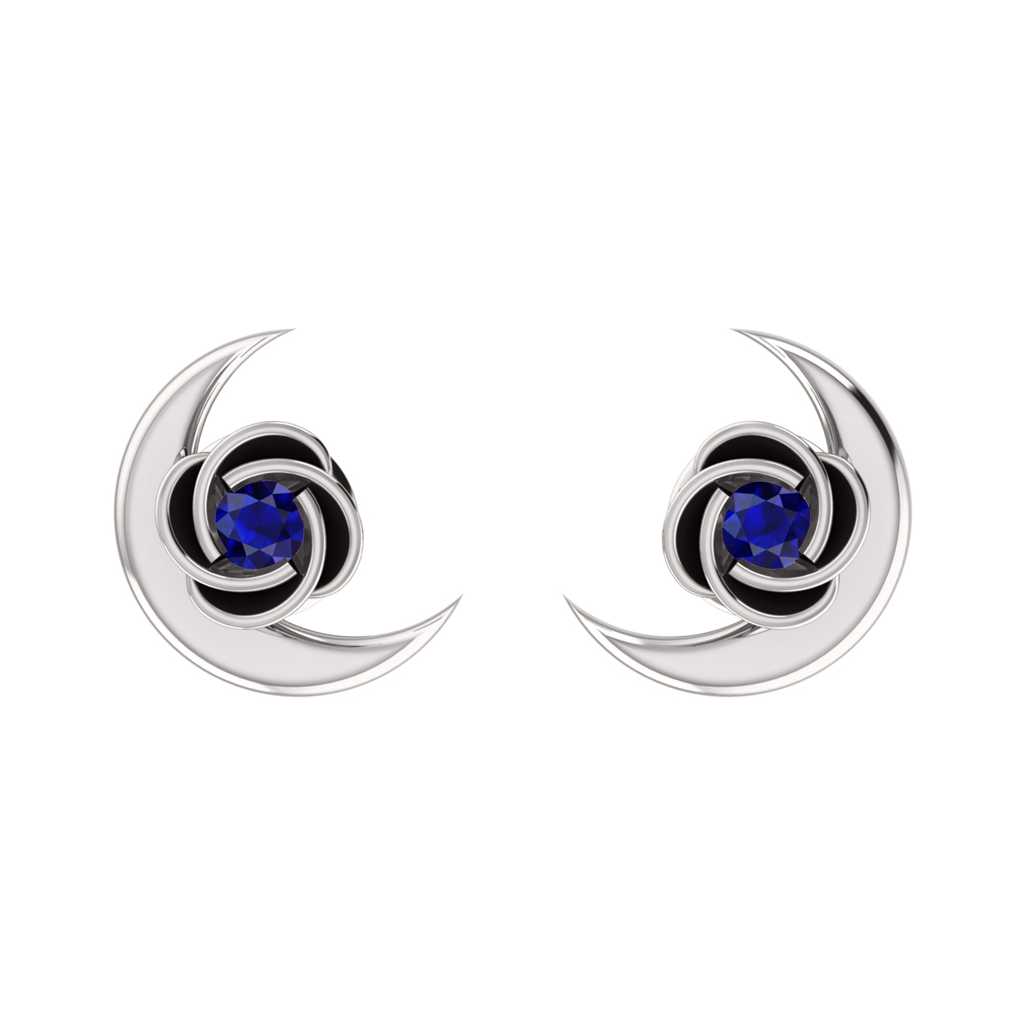 Orecchino da donna RKC in argento sterling 925 con mezza luna respinta in oro bianco 14k oltre 1,60 peso, altezza 9,30 mm