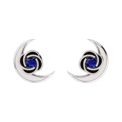 Orecchino da donna RKC in argento sterling 925 con mezza luna respinta in oro bianco 14k oltre 1,60 peso, altezza 9,30 mm