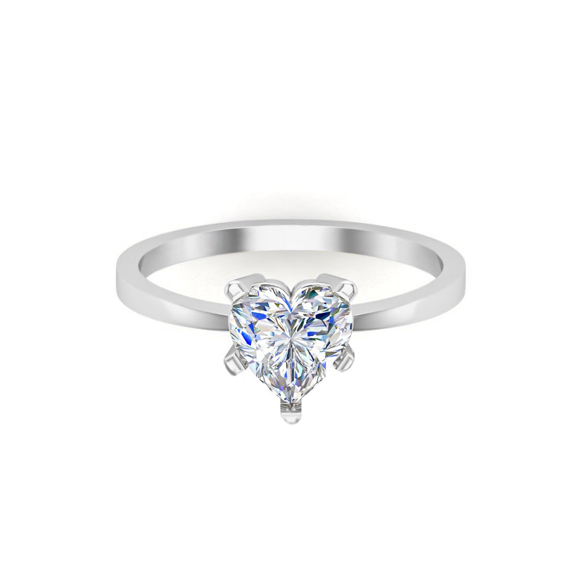 RKC Moissanit Schöner herzförmiger Solitärring aus 925er Sterlingsilber, 14 Karat Roségold vergoldet, Gewicht 1,90 g, Breite 1,50 mm