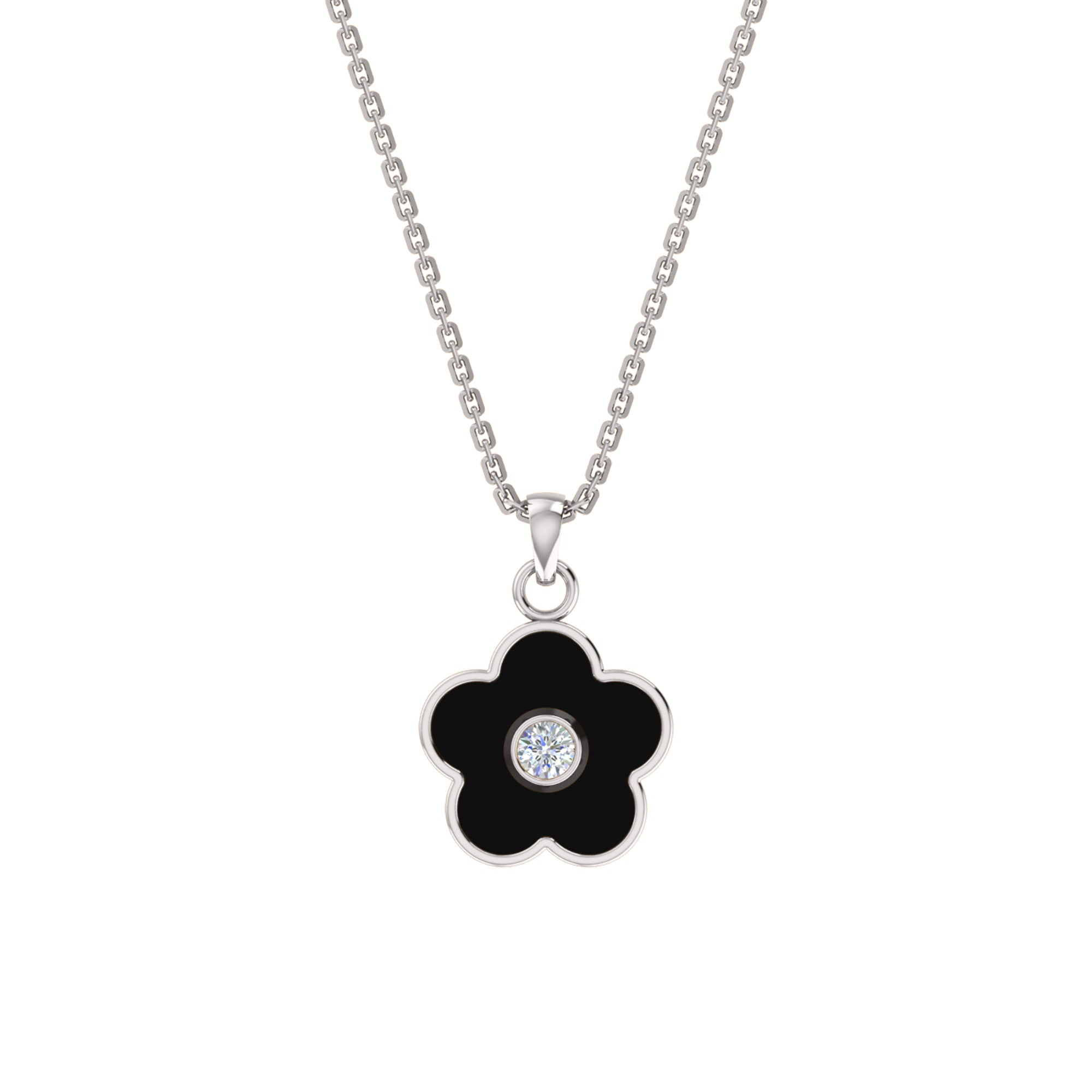 Ciondolo fiore in smalto moissanite da 0,16 ct RKC, gioielli in argento 925, placcato in oro giallo 14 carati, peso del prodotto: 4,20 g, altezza 16,00 mm
