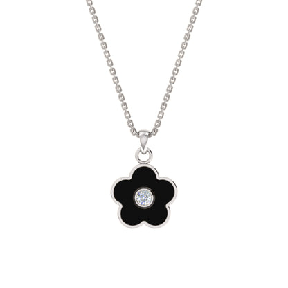 Ciondolo fiore in smalto moissanite da 0,16 ct RKC, gioielli in argento 925, placcato in oro giallo 14 carati, peso del prodotto: 4,20 g, altezza 16,00 mm