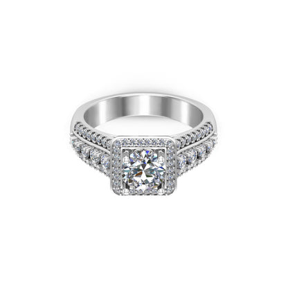 RKC Moissanit-Halo-Hochzeits-Brautring, 925er Sterlingsilber, 14 Karat Gelbgold vergoldet, Gewicht 6 g, Breite 3,50 mm
