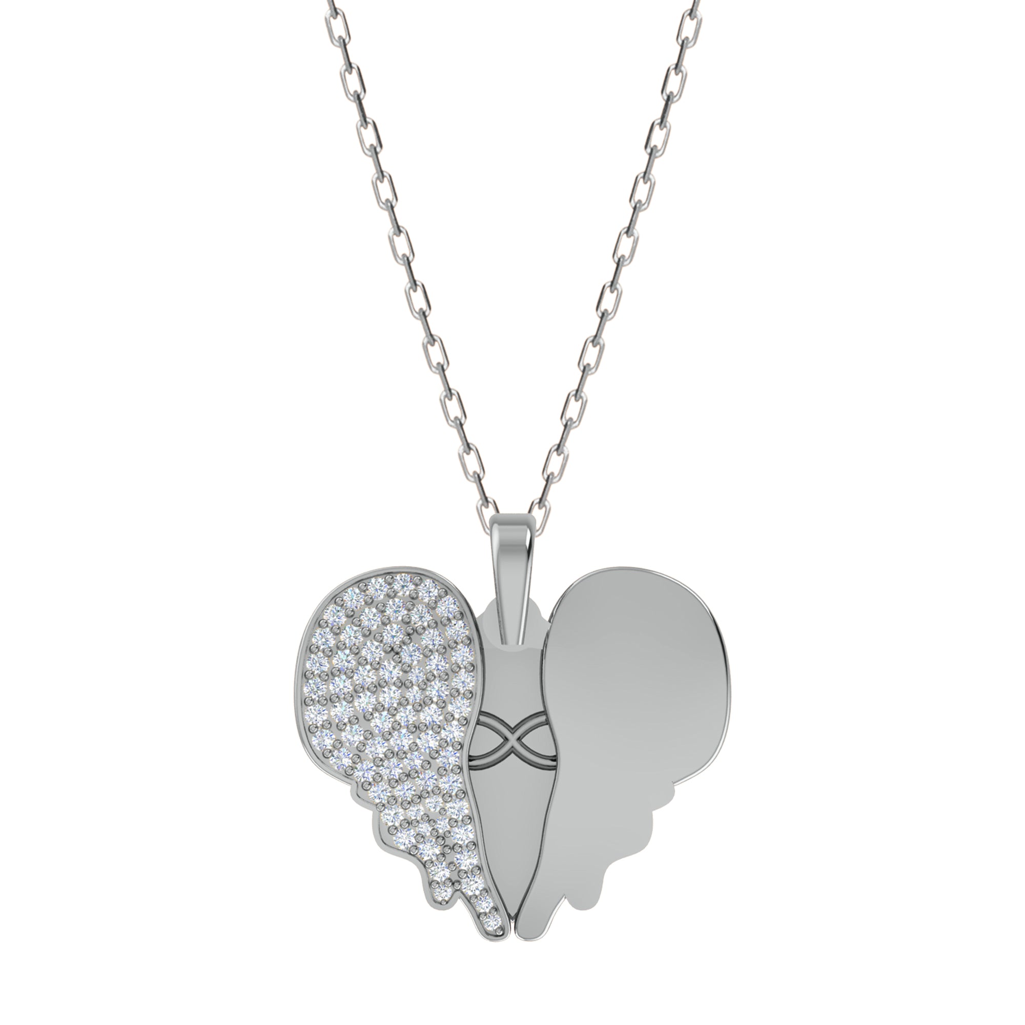 RKC Ciondolo a forma di cuore con ala di moissanite da 0,61 ct, gioielli in argento 925 placcato in oro rosa 14 carati, peso 6 g, altezza 23,50 mm