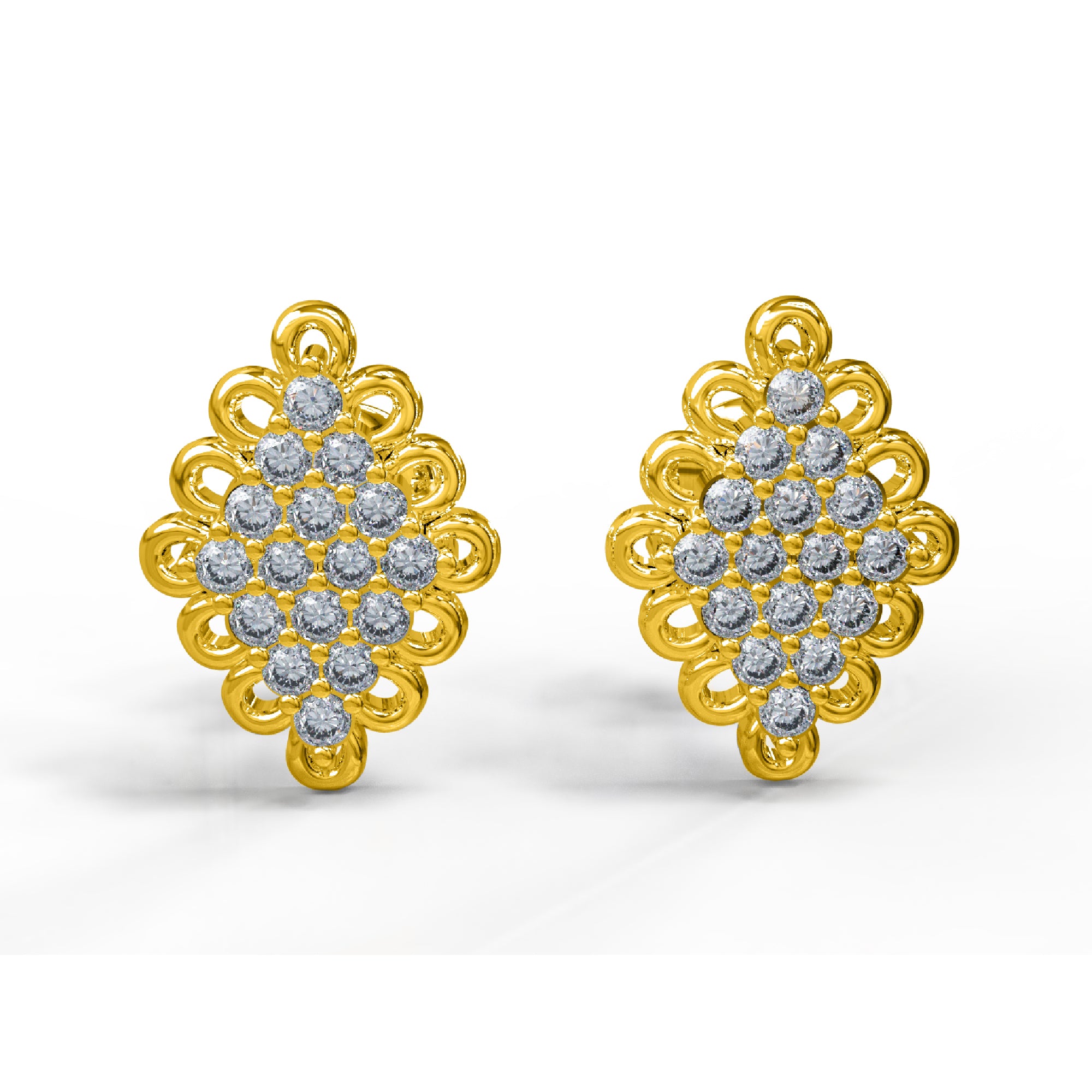 Orecchino a bottone da sposa da donna in argento sterling RKC con finitura in oro giallo 14K da 3,50 Gm, altezza 14,00 MM