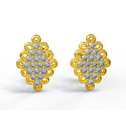 Orecchino a bottone da sposa da donna in argento sterling RKC con finitura in oro giallo 14K da 3,50 Gm, altezza 14,00 MM
