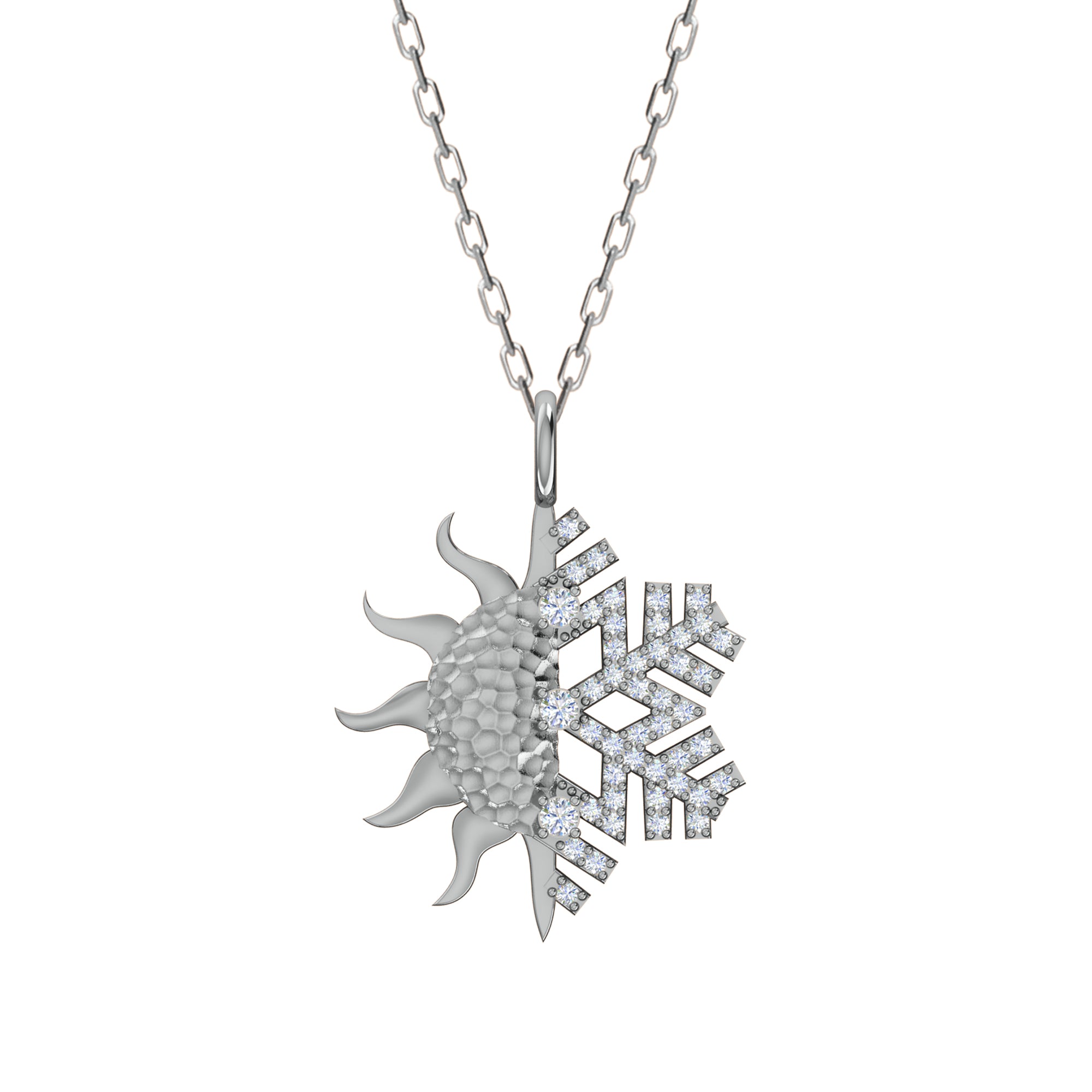 RKC Ciondolo con sole e fiocco di neve in moissanite da 0,47 ct, gioielli in argento 925, placcato in oro giallo 14 carati, peso 4,50 g, altezza 29 mm