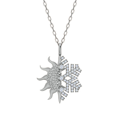 RKC Ciondolo con sole e fiocco di neve in moissanite da 0,47 ct, gioielli in argento 925, placcato in oro giallo 14 carati, peso 4,50 g, altezza 29 mm