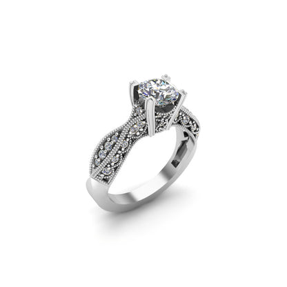Anello da sposa solitario rotondo con moissanite Milgrain RKC in argento 925 placcato oro rosa Peso 4,70 g Larghezza 2,50 mm