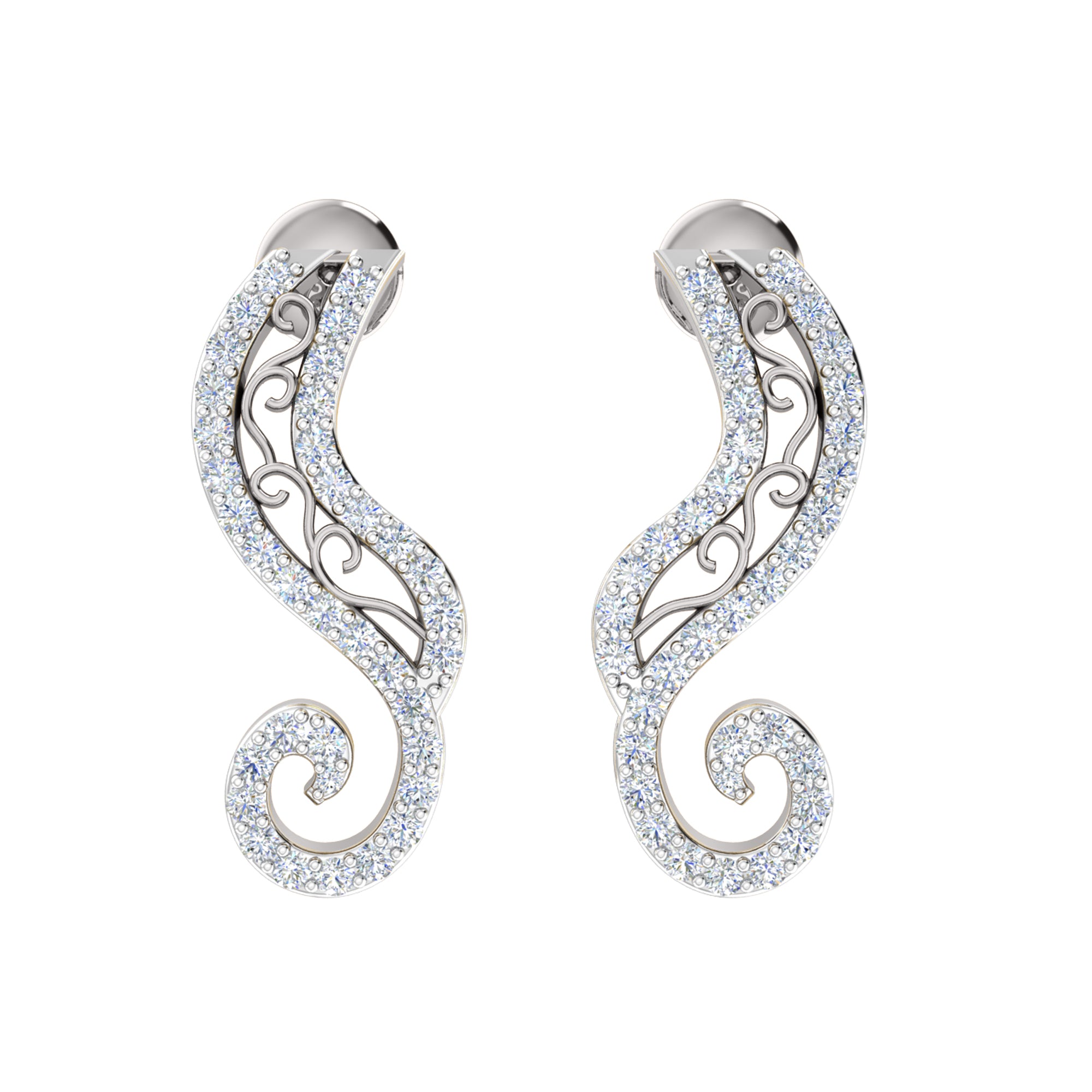 Orecchino da donna con perno in argento sterling RKC 925 bianco 14k su peso 3,00 g, altezza 20,50 mm