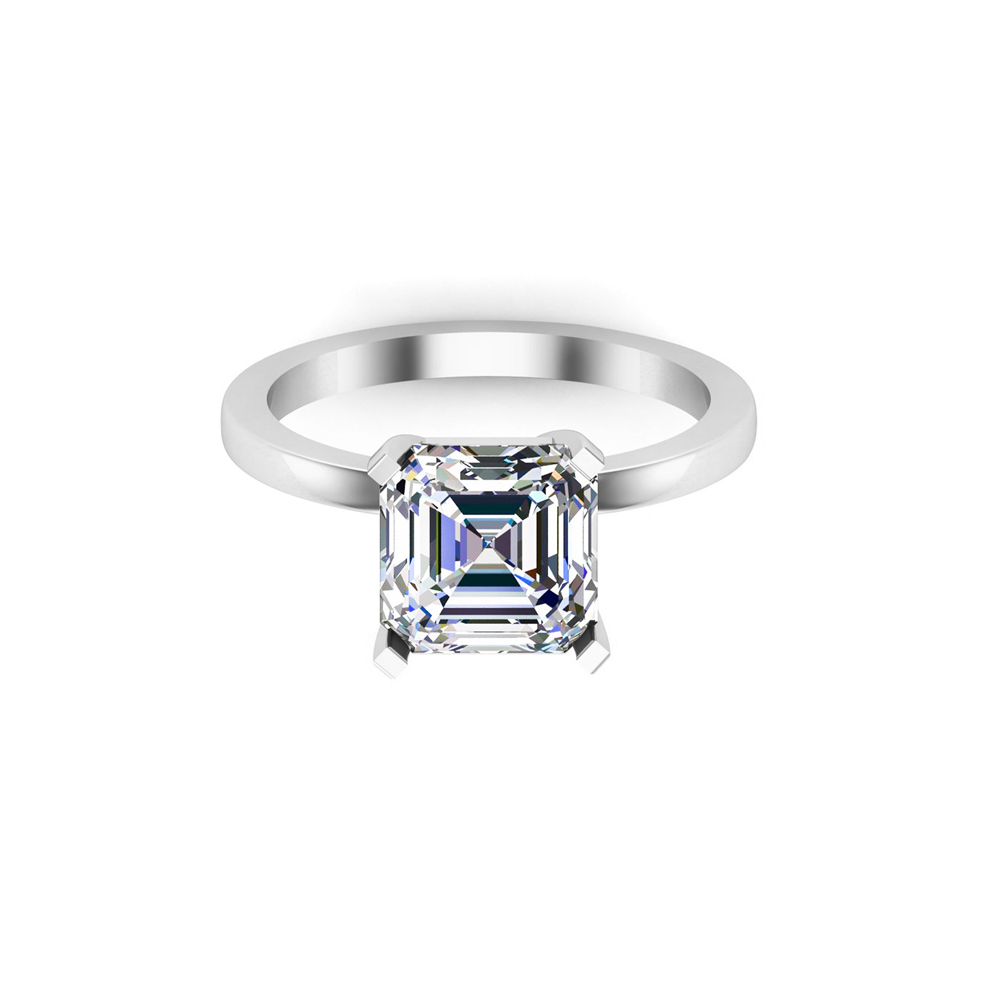 RKC 3,50 Karat Solitärring im Asscher-Schliff für Damen, Verlobungsring, 925er Sterlingsilber, 14 Karat Roségold vergoldet, Gewicht 2,50 g, Breite 1,80 mm