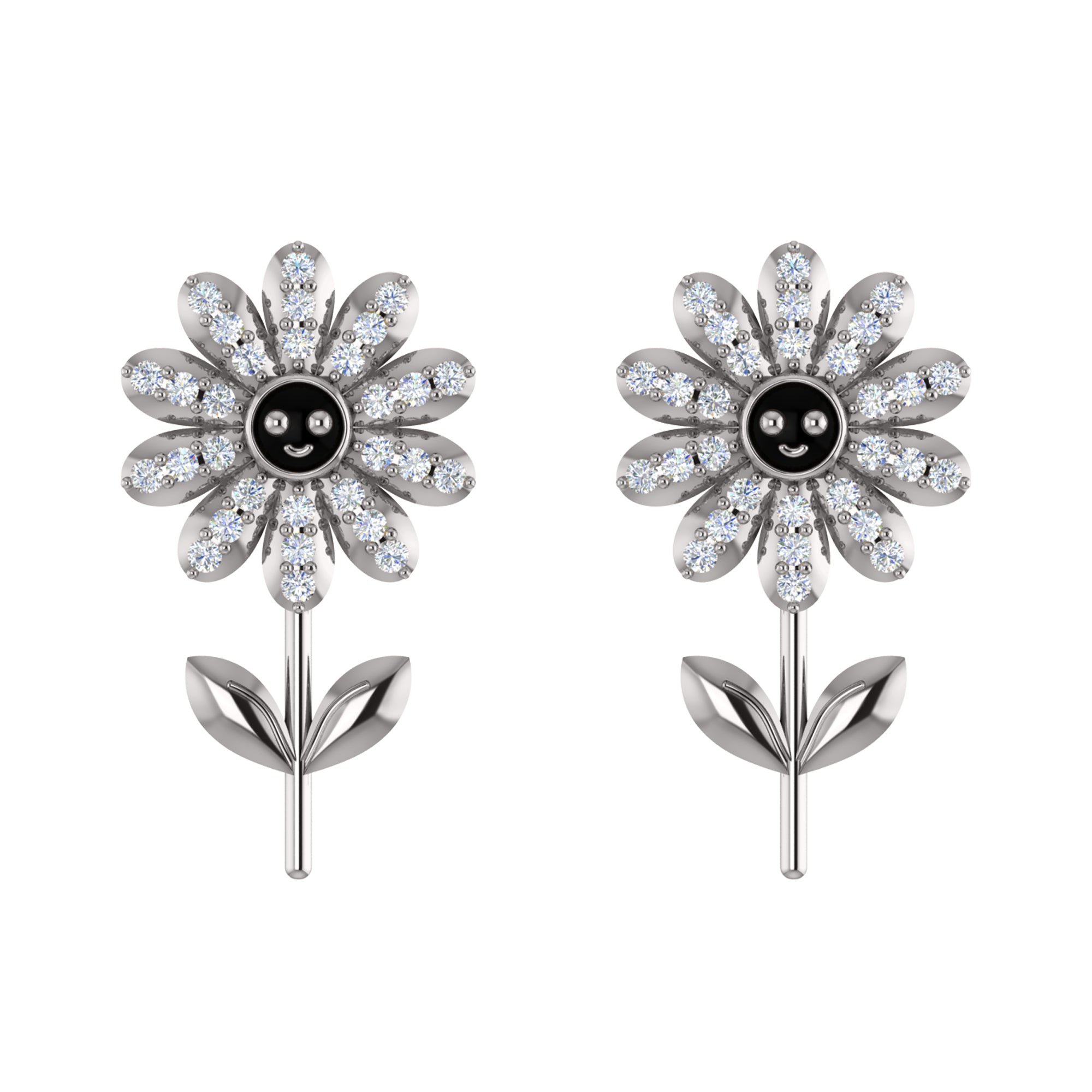 RKC 925 Sterling Silver Girasole Push Back Orecchino da donna in oro bianco 14k su peso 3,00 g, altezza 18,00 mm