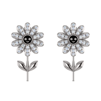 RKC 925 Sterling Silver Girasole Push Back Orecchino da donna in oro bianco 14k su peso 3,00 g, altezza 18,00 mm
