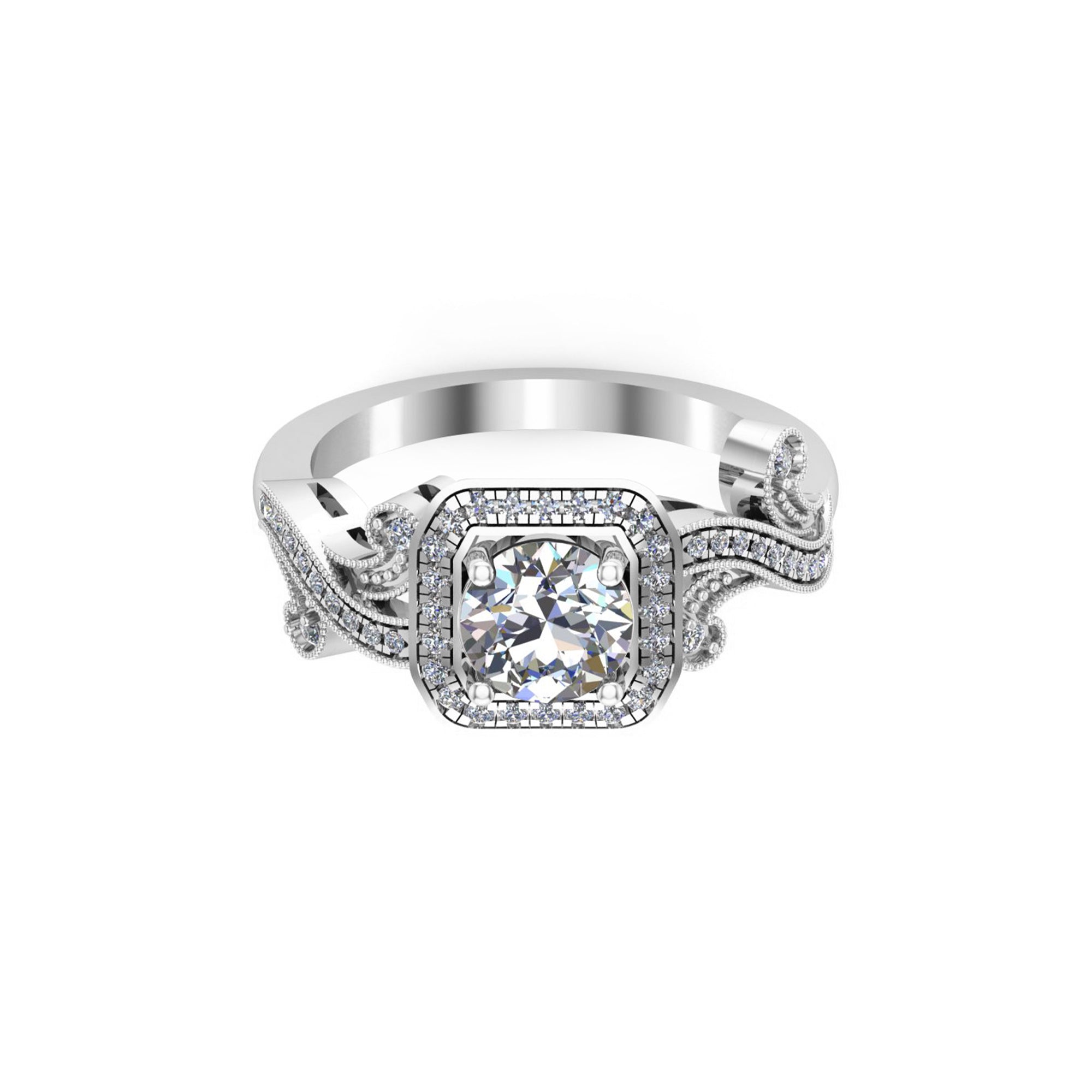 RKC Halo Taglio rotondo Moissanite Milgrain Fidanzamento, Fede nuziale Argento 925 Placcato oro giallo 14K Peso 3,30 g Larghezza 1,80 mm