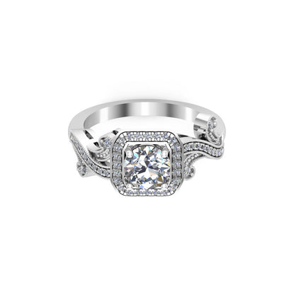 RKC Halo Taglio rotondo Moissanite Milgrain Fidanzamento, Fede nuziale Argento 925 Placcato oro giallo 14K Peso 3,30 g Larghezza 1,80 mm