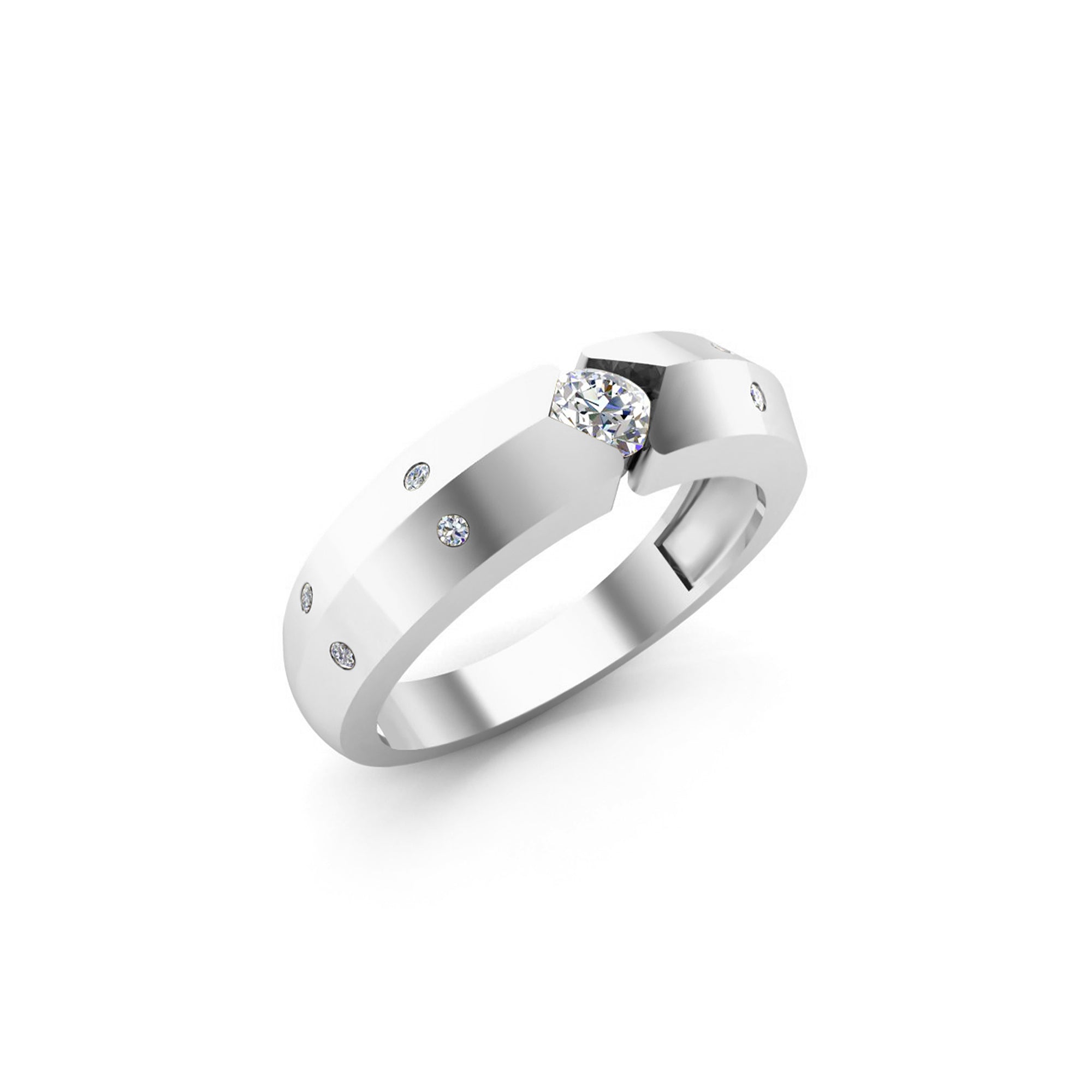 RKC Rundschliff-Moissanit-Männer-Versprechensbandring aus 925er Silber mit 14 Karat Gelbgold vergoldet, Gewicht 4 g, Breite 3,40 mm