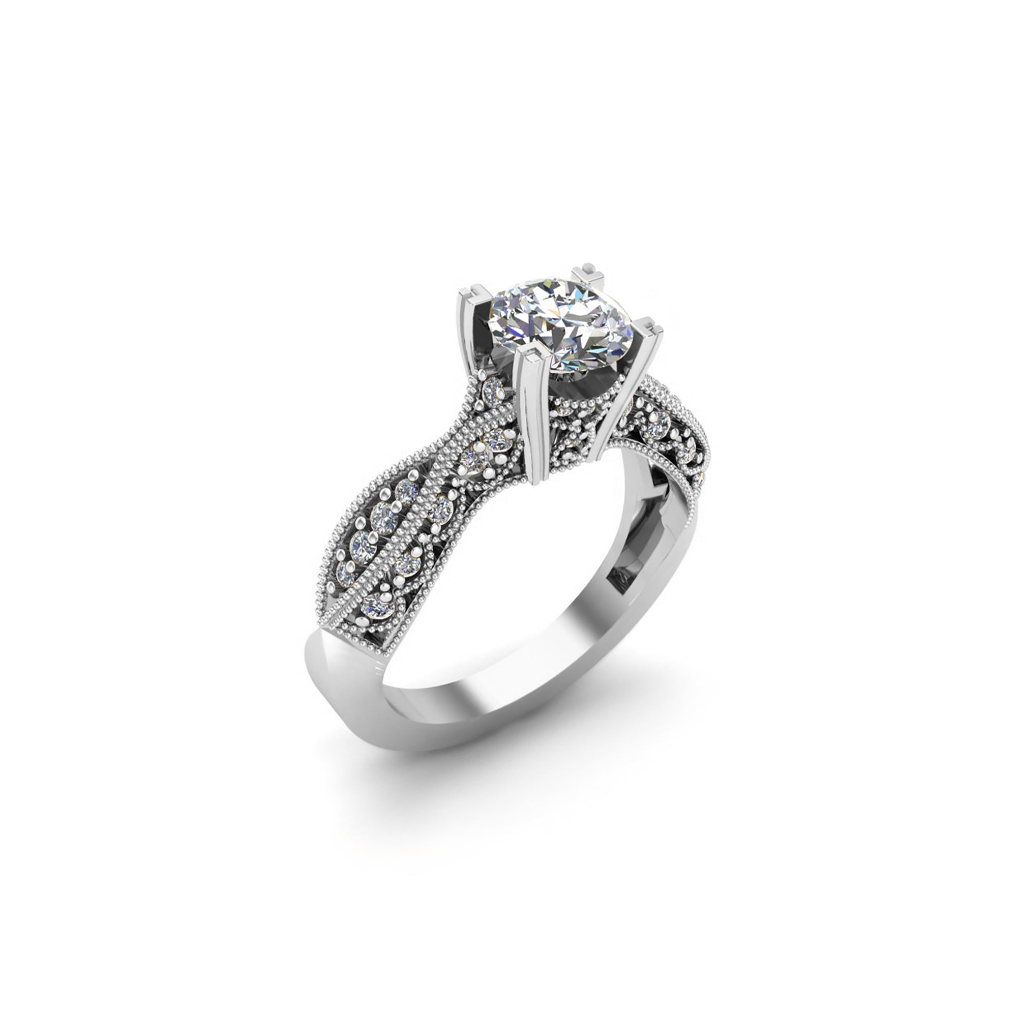 Anello da sposa solitario rotondo con moissanite Milgrain RKC in argento 925 placcato oro rosa Peso 4,70 g Larghezza 2,50 mm