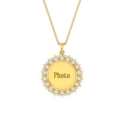 RKC Moissanite/ Cubic Zirconia Photo Pendant Necklace 14k Yellow Gold Plated Weight-6gm