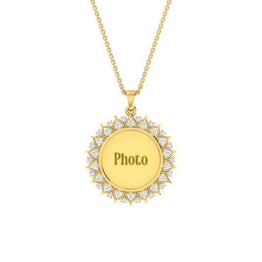 RKC Moissanite/ Cubic Zirconia Photo Pendant Necklace 14k Yellow Gold Plated Weight-6gm