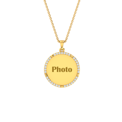 RKC Memory Photo Certified Moissanite Pendant Necklace 14k Yellow Gold Plated 925 Silver