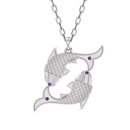 RKC 0,04 Karat Amethyst-Fisch-Anhänger, 925er Silberschmuck, 14 Karat Roségold vergoldet, 5,50 g, Höhe 30 mm
