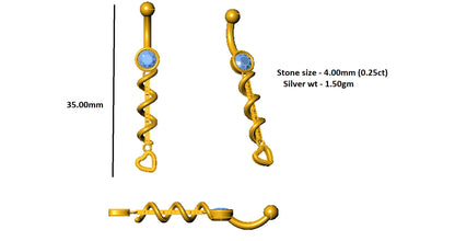 RKC JEWELRY Ombelico da donna in argento sterling 925 placcato in oro giallo 14k Peso 1,50 g Altezza 35,00 mm