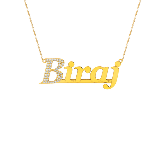 RKC Customize Initial Name Moissanite Pendant Necklace 14k Yellow Gold Plated Weight 4.2 gm