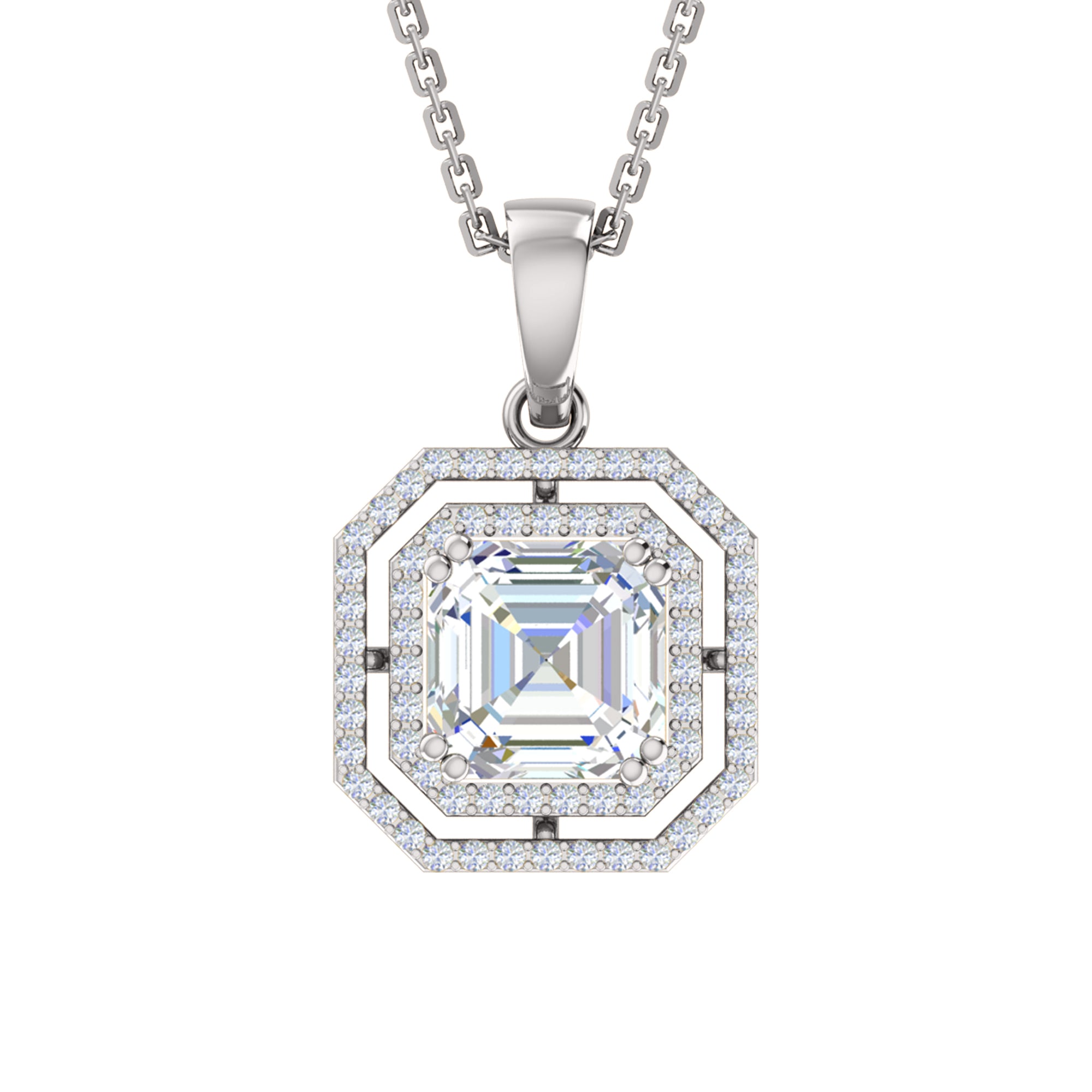 RKC 4,58 Karat Halo-Moissanit-Anhänger mit Kette, 925er Silberschmuck, 14 Karat Gelbgold vergoldet, Gewicht 5,50 g, Höhe 25,50 mm