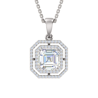 RKC 4,58 Karat Halo-Moissanit-Anhänger mit Kette, 925er Silberschmuck, 14 Karat Gelbgold vergoldet, Gewicht 5,50 g, Höhe 25,50 mm