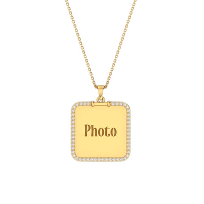 RKC Moissanite Square Shape Photo Locket Memory Pendant 14k Yellow Gold Plated 925 Silver