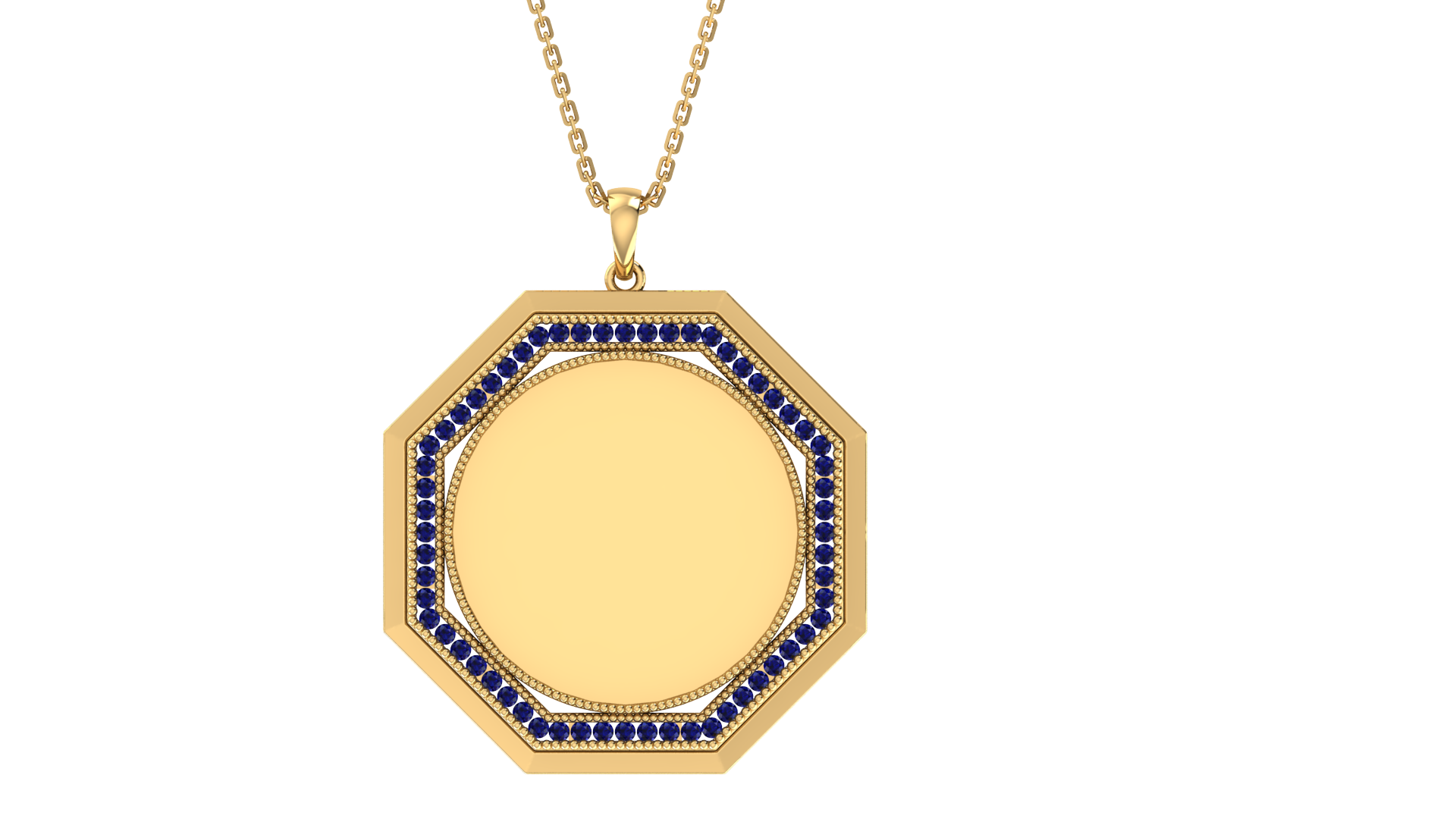RKC 0.50 Ct Sapphire Gemstone Memory Photo Pendant Necklace 14k Yellow Gold Plated Weight 5.30gm And Height 25.50 mm