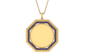 RKC 0.50 Ct Sapphire Gemstone Memory Photo Pendant Necklace 14k Yellow Gold Plated Weight 5.30gm And Height 25.50 mm