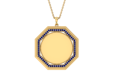 RKC 0.50 Ct Sapphire Gemstone Memory Photo Pendant Necklace 14k Yellow Gold Plated Weight 5.30gm And Height 25.50 mm