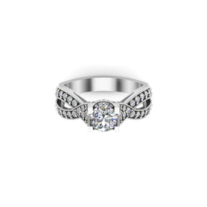 Anello da sposa da donna con solitario in argento 925 rotondo con Moissanite rotondo RKC, peso 3,5 g