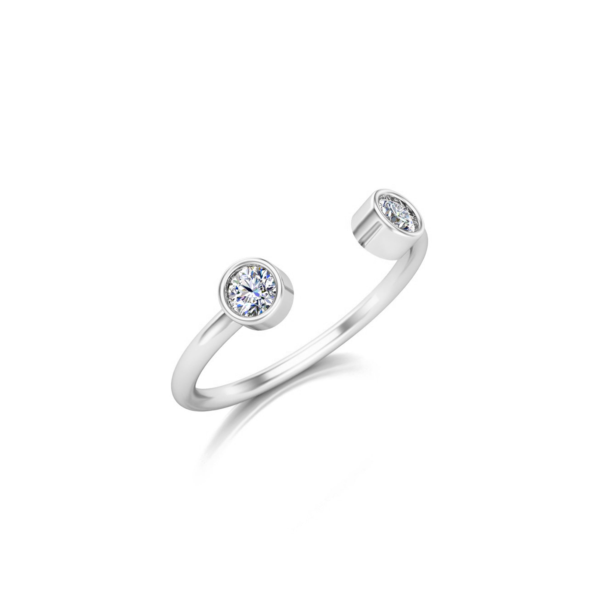 RKC Runder Moissanit-Ring mit zwei offenen Steinen für Damen, 925er Sterlingsilber, 14 Karat Roségold vergoldet, Gewicht 1,25 g, Breite 1,60 mm