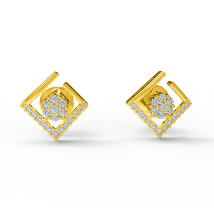 RKC Damen-Ohrring, offener quadratischer Ohrstecker aus 925er-Sterlingsilber, 14 Karat Rose, über 2,00 g, Höhe 11,20 mm