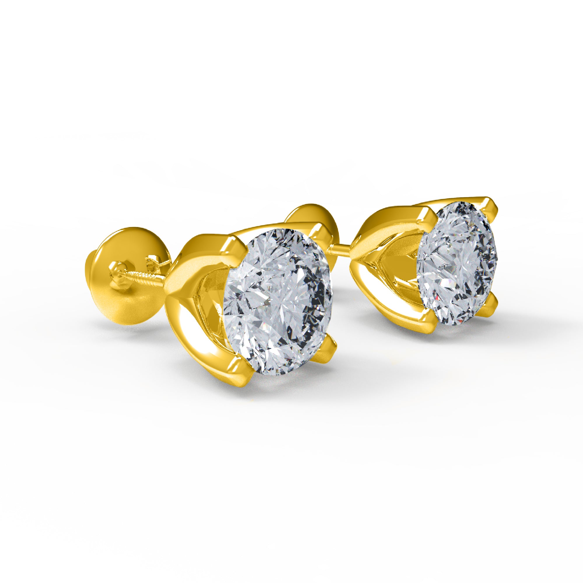 RKC 925 Sterling Silber Unisex-Ohrstecker mit vier Zinken, 14 Karat Gelb, Produktgewicht: 1,60 GM, Höhe: 5,50 mm