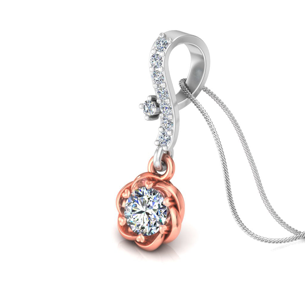 RKC 925 Sterling Silber Blumentropfen 0,35 Karat Moissanit-Anhänger, 14 Karat zweifarbig vergoldet, Gewicht 2,8 g, Höhe 18 mm