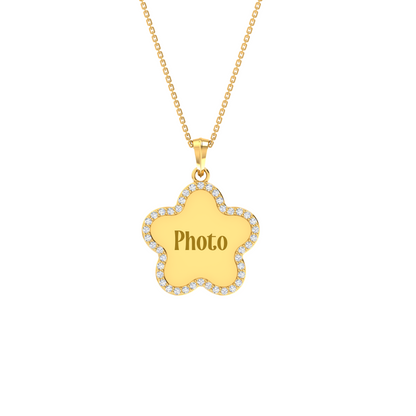 RKC 0.63 Ct Round Cut Real Moissanite Photo Memory Pendant 14k Yellow Gold Plated Weight 5.50 gm
