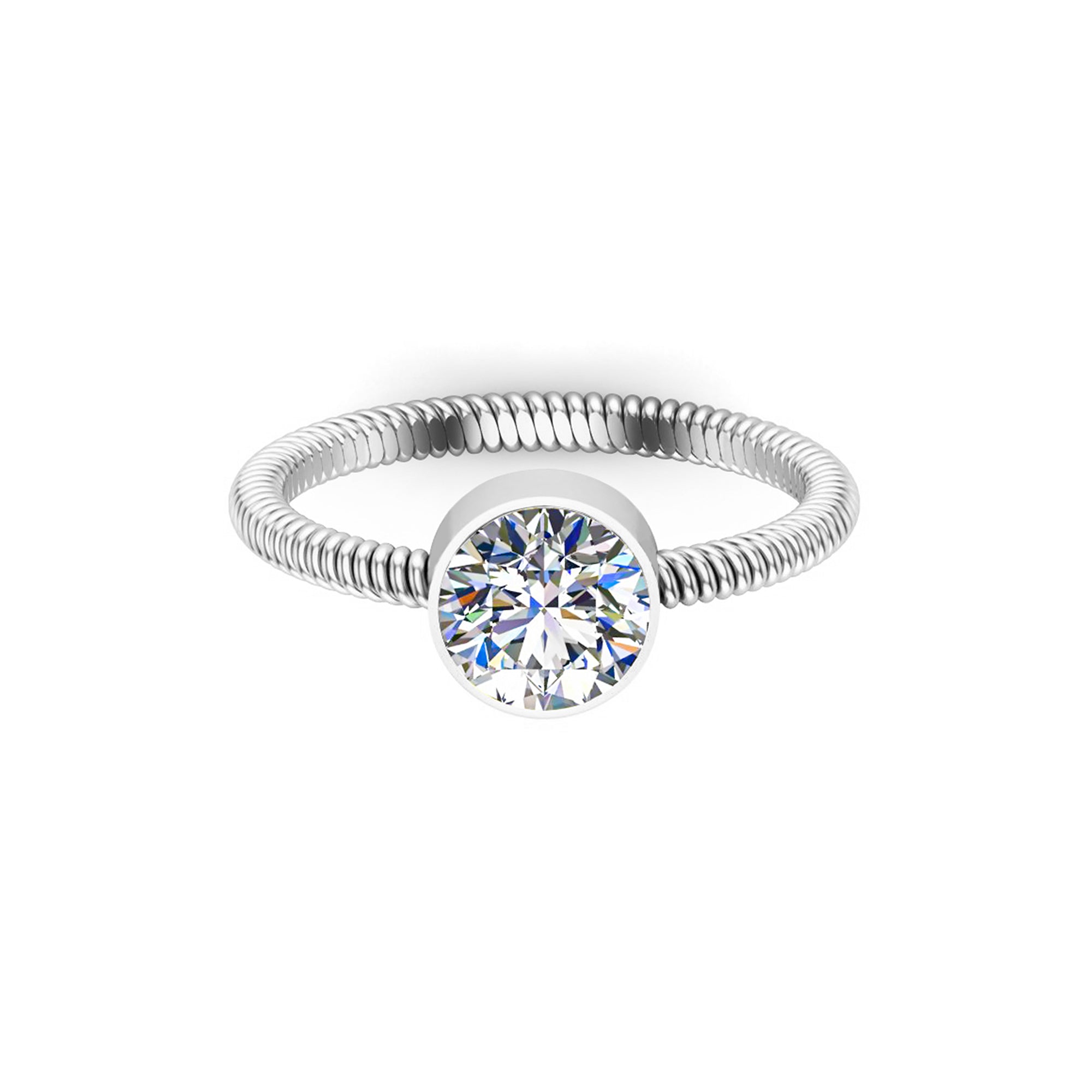 Anello con castone solitario unisex rotondo in moissanite rotondo RKC in argento 925 placcato in oro rosa 14 carati peso 1,80 g larghezza 1,70 mm