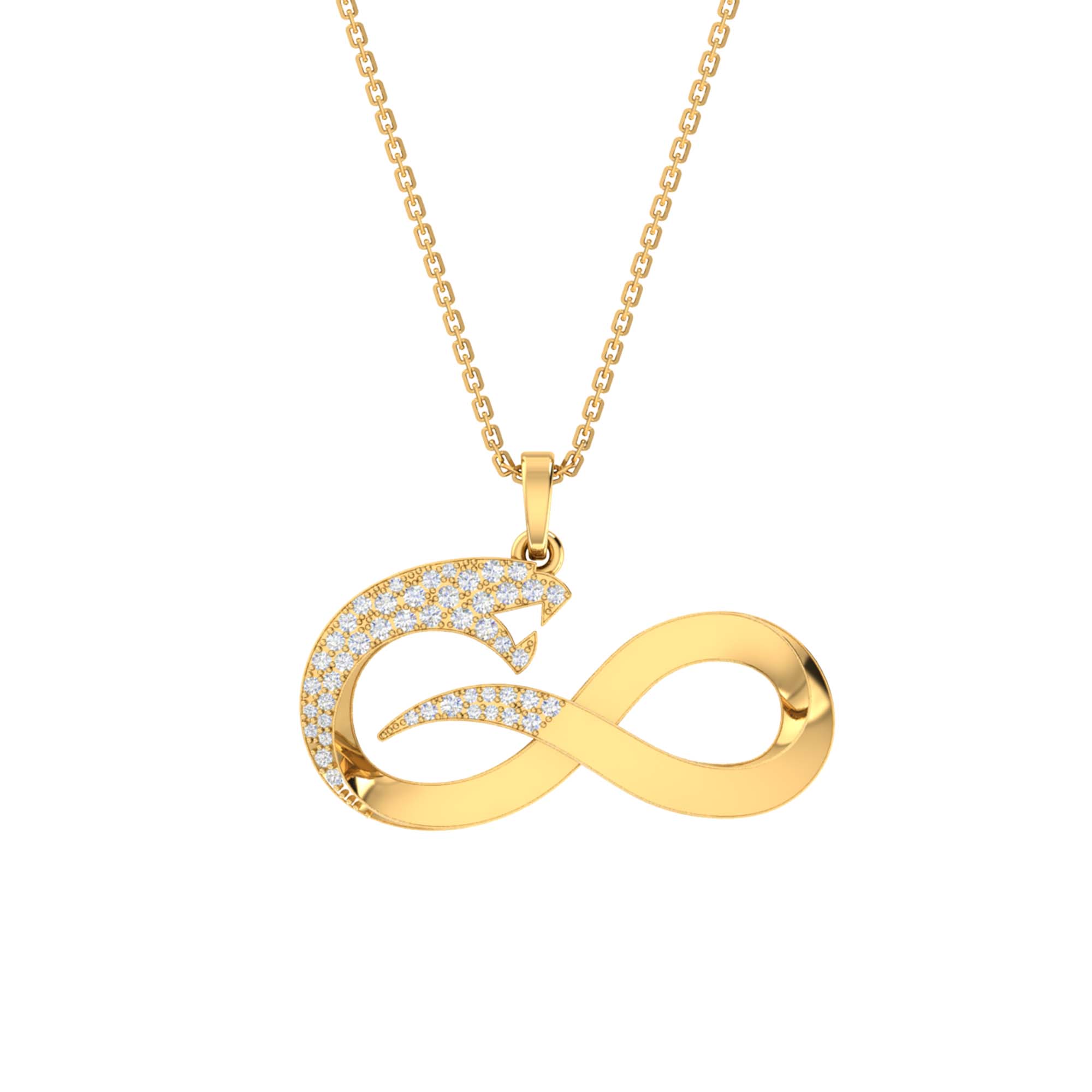RKC 14k Yellow Gold Plated Infinity Snake Real Moissanite Pendant Necklace 925 Sterling Silver