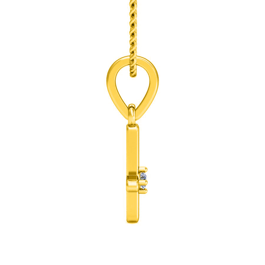 RKC Ciondolo in moissanite da donna in argento 925 con croce religiosa da 0,015 ct, placcato in oro giallo 14 carati, peso 2,4 g, altezza 15 mm