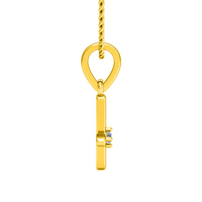 RKC Ciondolo in moissanite da donna in argento 925 con croce religiosa da 0,015 ct, placcato in oro giallo 14 carati, peso 2,4 g, altezza 15 mm