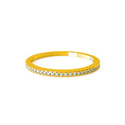 RKC Runder Moissanit-Ring aus 925er-Sterlingsilber, halbe Ewigkeit, stapelbarer Bandring für Damen, 925er-Silber, 14 Karat Roségold vergoldet, Gewicht 1,10 g, Breite 1,30 mm
