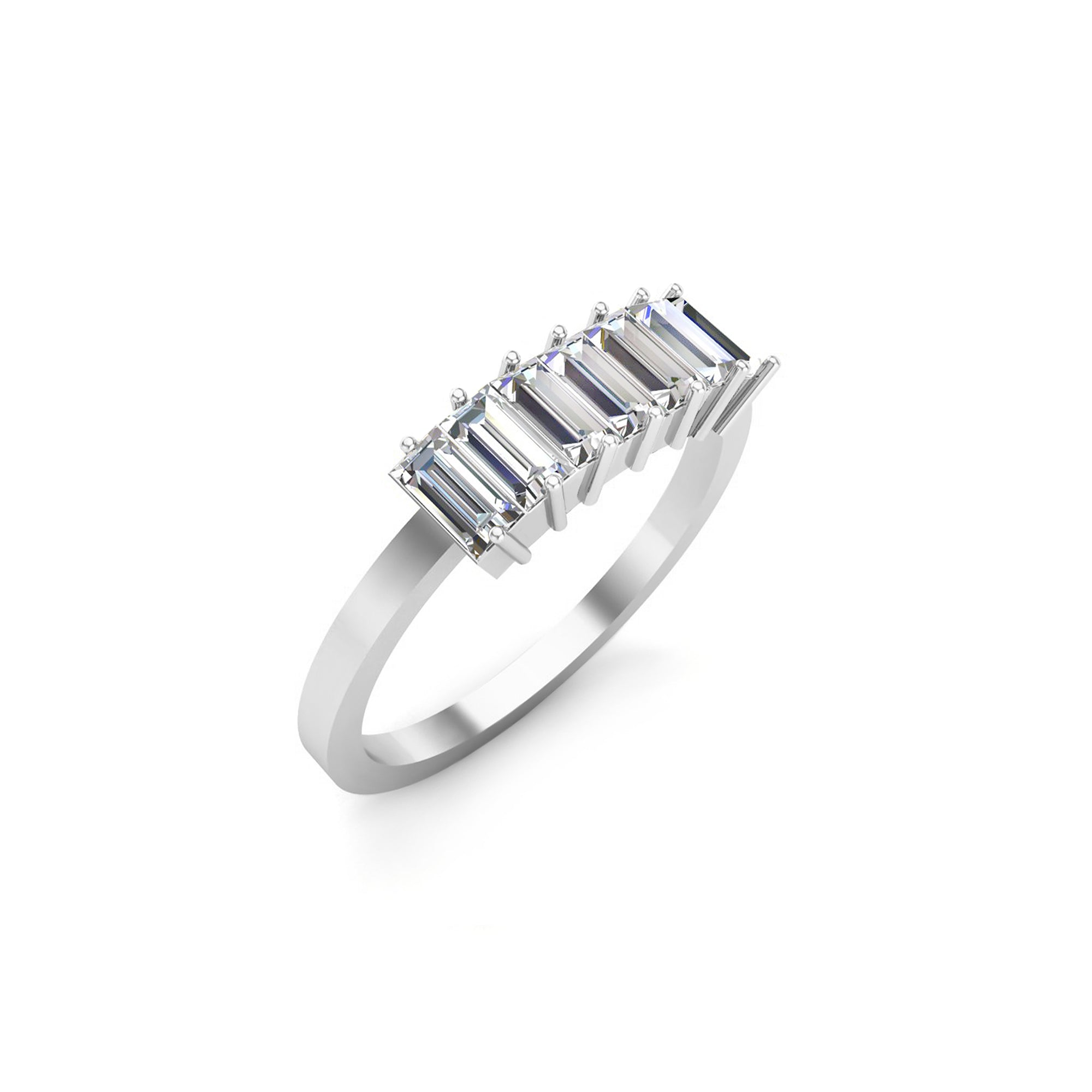 RKC Moissanit-Baguette-Ring mit sieben Steinen, Verlobungsring aus 925er Silber, 14 Karat Gelbgold vergoldet, Gewicht 1,60 g, Breite 1,50 mm