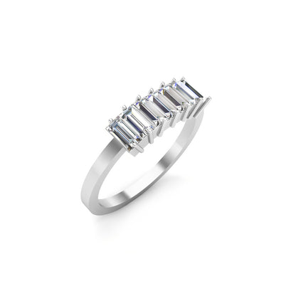 RKC Moissanit-Baguette-Ring mit sieben Steinen, Verlobungsring aus 925er Silber, 14 Karat Gelbgold vergoldet, Gewicht 1,60 g, Breite 1,50 mm