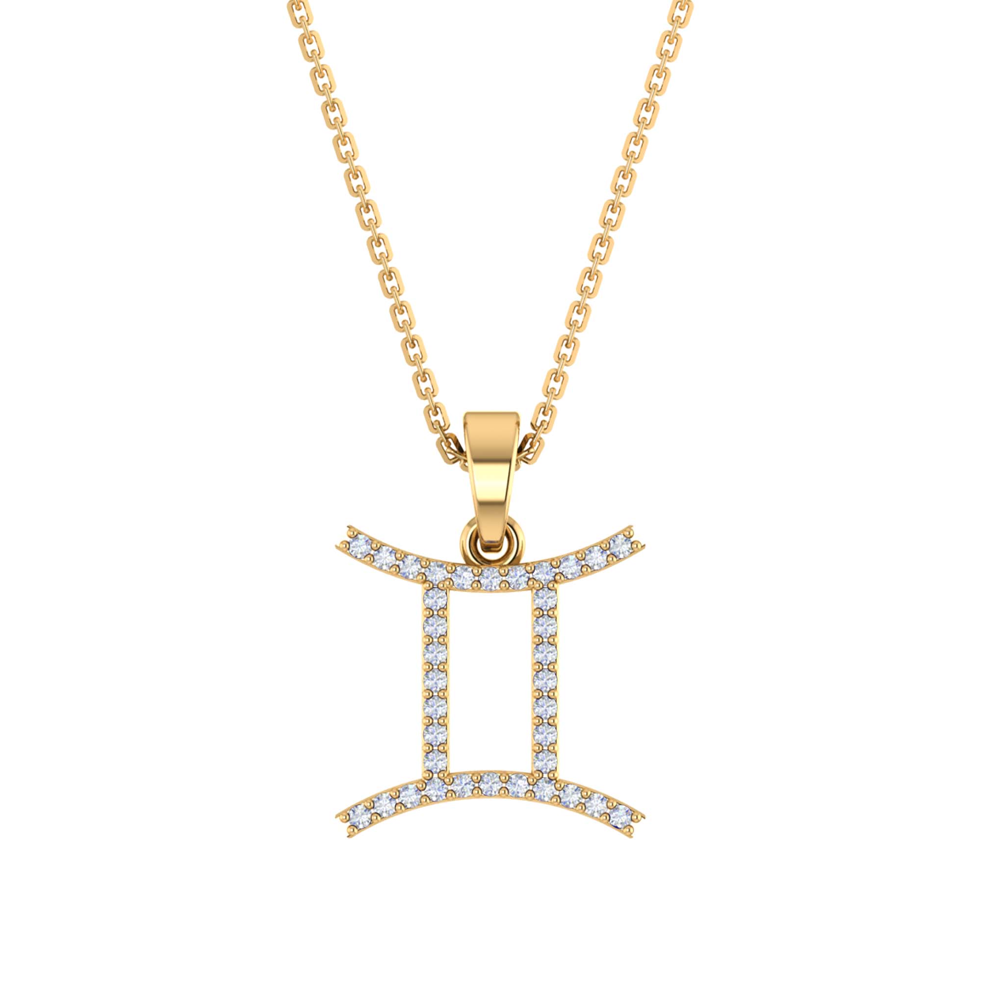 RKC Yellow Gold Plated Gemini Horoscope Cubic Zirconia Pendant Necklace