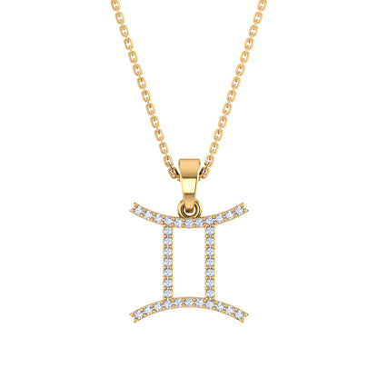 RKC Yellow Gold Plated Gemini Horoscope Cubic Zirconia Pendant Necklace